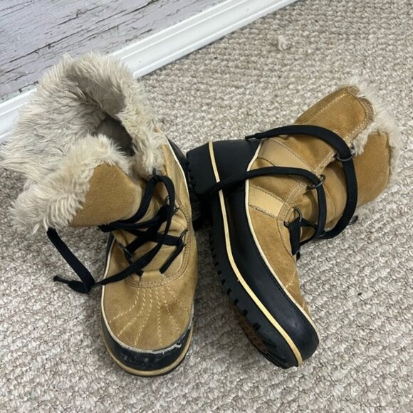 SOREL Tivoli II Women’s Tan Leather Lace Up Winter Snow Boots Size 10 - Picture 1 of 11